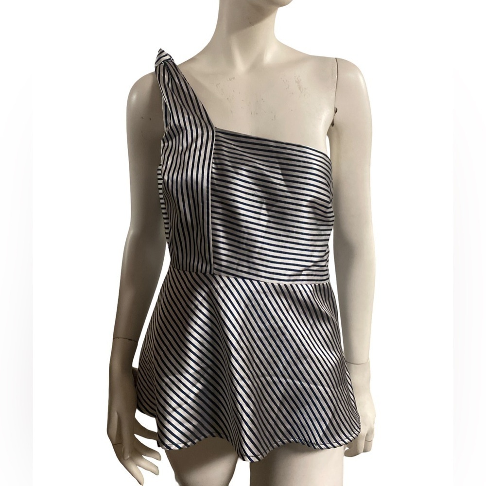 Banana Republic Black and White Striped One-Shoulder Tank Top